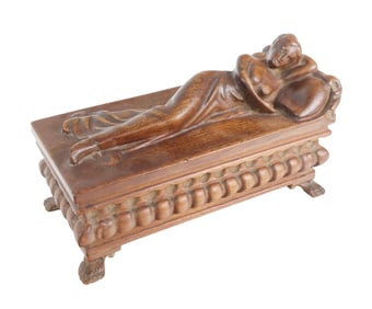 Carved Oak Figural Trinket Box