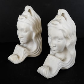 Pair of Carved Marble Figural Bookends