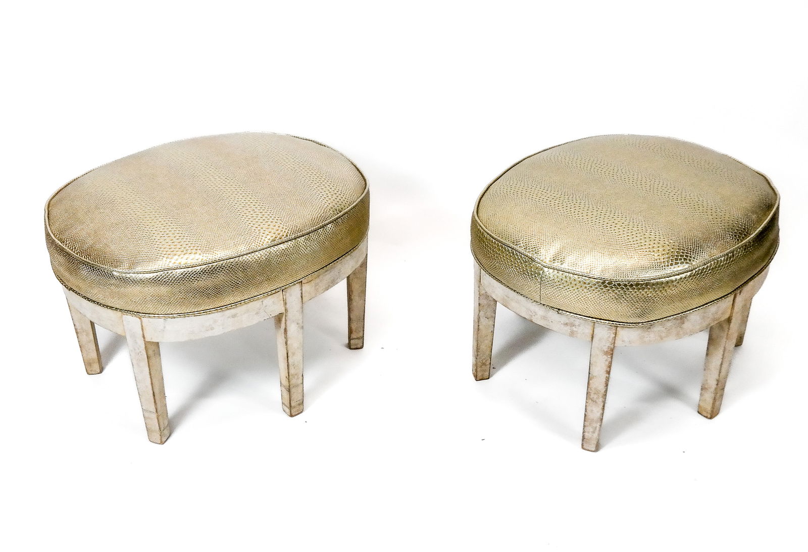 Pair Of Hollywood Regency Oval Ottomans (1 of 9)