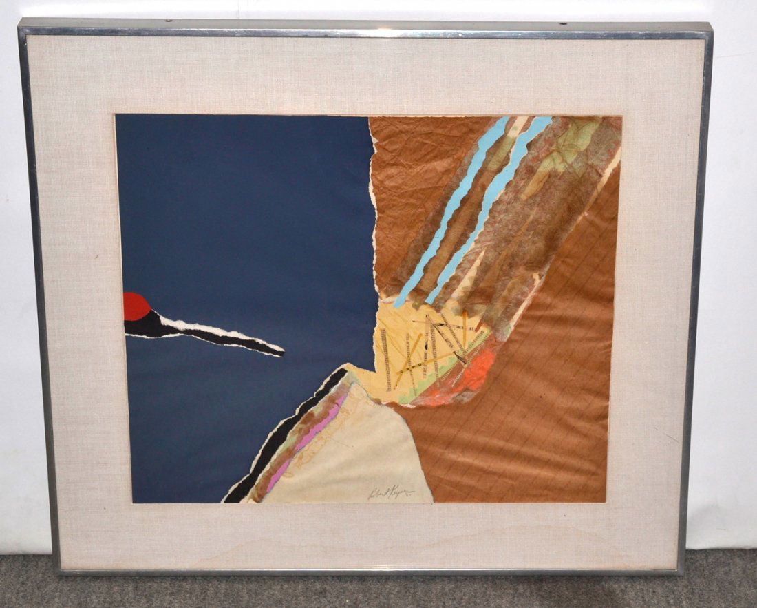 Robert Keyser, Paper Collage - "For Upper Black..": Abstract composition with colored and printed elements. Signed bottom center: "Robert Keyser '61" in pencil. Some age-toning and gapping. Verso backing bears Paul Rosenberg & Co. Gallery label. [Art: