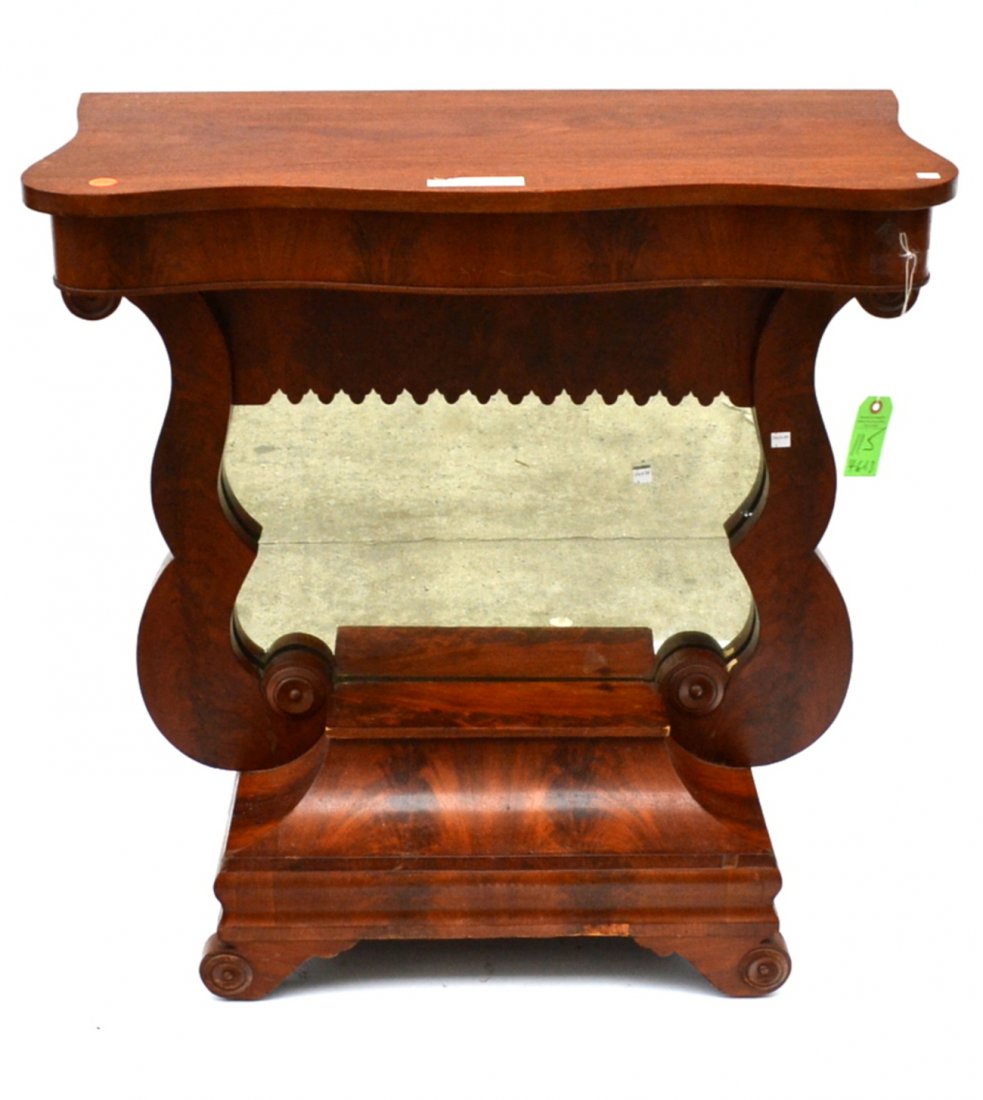 Empire Mirror Back Pier Table: Empire mirror back pier table. Loose frame. [34 1/2" x 17 1/2" x 35 1/4" H]