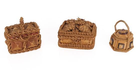 Three Victorian Straw Baskets