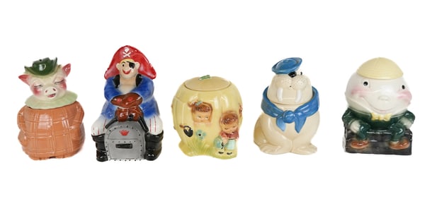 Five Vintage Porcelain Cookie Jars