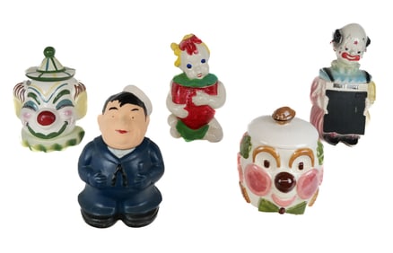 Five Vintage Porcelain Cookie Jars