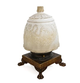 Carved Stone Figural Lamp on a Gilt metal Base