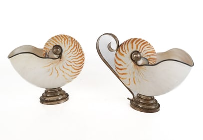 Two Sterling Silver and Nautilus Shell Ornaments
