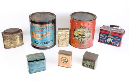 Group Of Eight Tin Containers