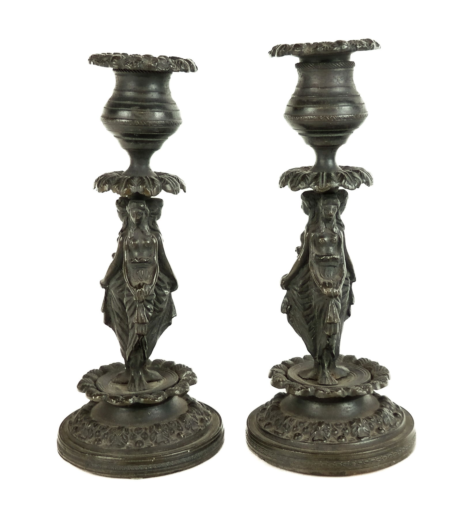 Pair French Bronze Figural Candlesticks (1 of 8)