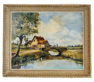 VAN EYNDE: Dutch Canal Scene - Oil on Canvas
