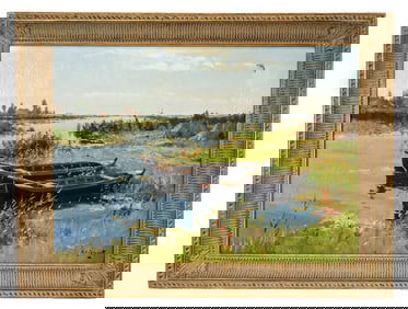 A.J. ZWART: "Rietsnijders..." Landscape - Oil on C