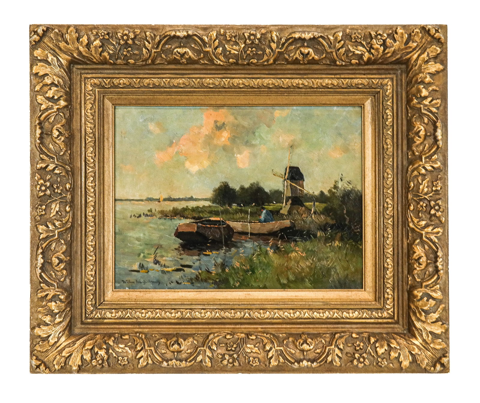 Dutch Landscape w/ Windmill - Signed Oil on Canvas (1 of 9)