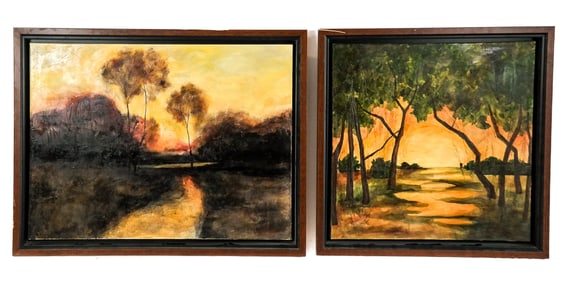 2 Framed River Scenes w/ Trees - Oil on Canvas
