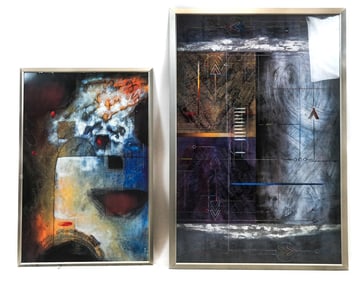 Pair of Abstract Geometric Framed Poster Boards