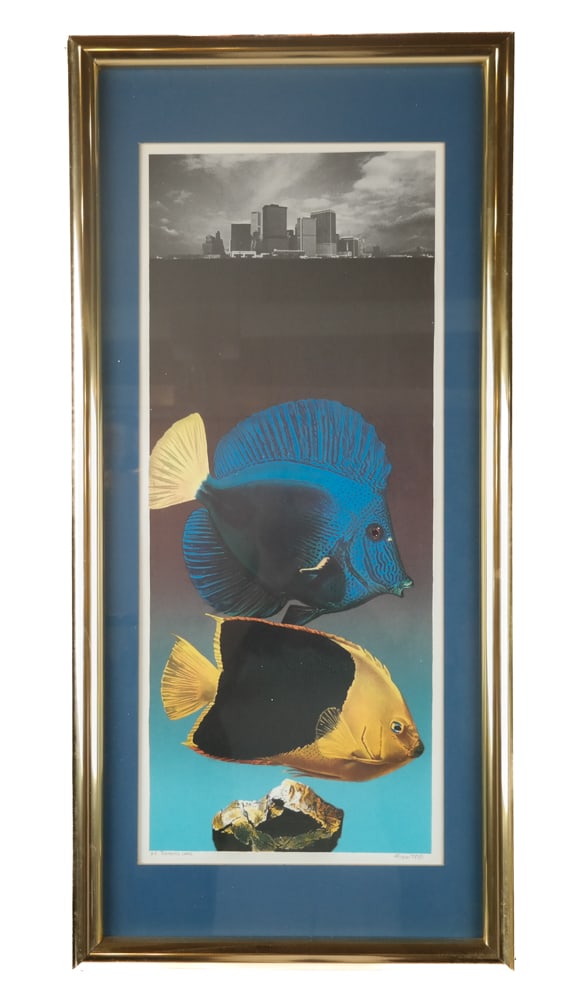 Michael KNIGIN "Romantic Lead" Lithograph: Michael Knigin (American, 1942-2011) "Romantic Lead", lithograph, artist proof, signed and dated at bottom margin "A.P. Romantic Lead Knigin 78 c[copyright]", matted and framed. [Art: 10.25" H x 25" W