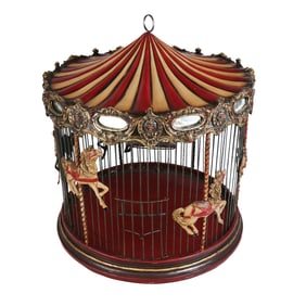 Carved Composition & Metal Carousel Birdcage