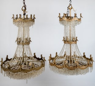 Pair of Venetian Gilt Metal Figural Chandeliers