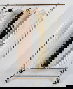 Lace and Embroidered Lingerie and Dresses, 5: Five lace and embroidered vintage dresses, early 20th century, comprising a white linen tea dress with lace adornment and sailor collar, a white linen tea dress with floral embroidery and lace trim to