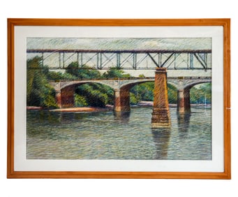 Robert MARSH Railroad Crossing the River Oil Stick