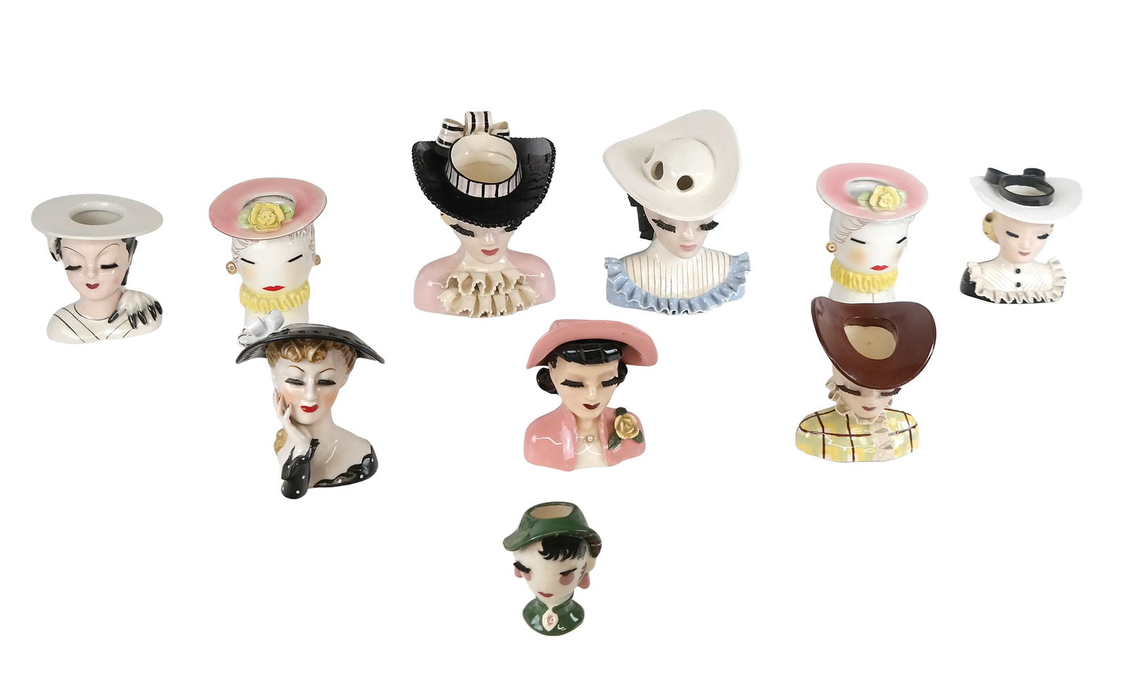 Ten Porcelain Lady Head Vases (1 of 16)