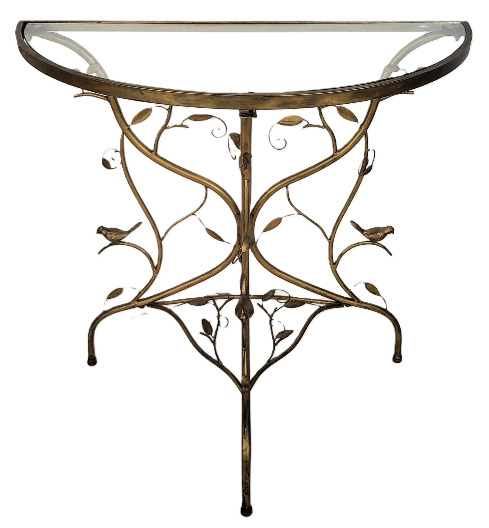 Gilt Metal Bird & Leaf Decorated Demilune Console (1 of 11)