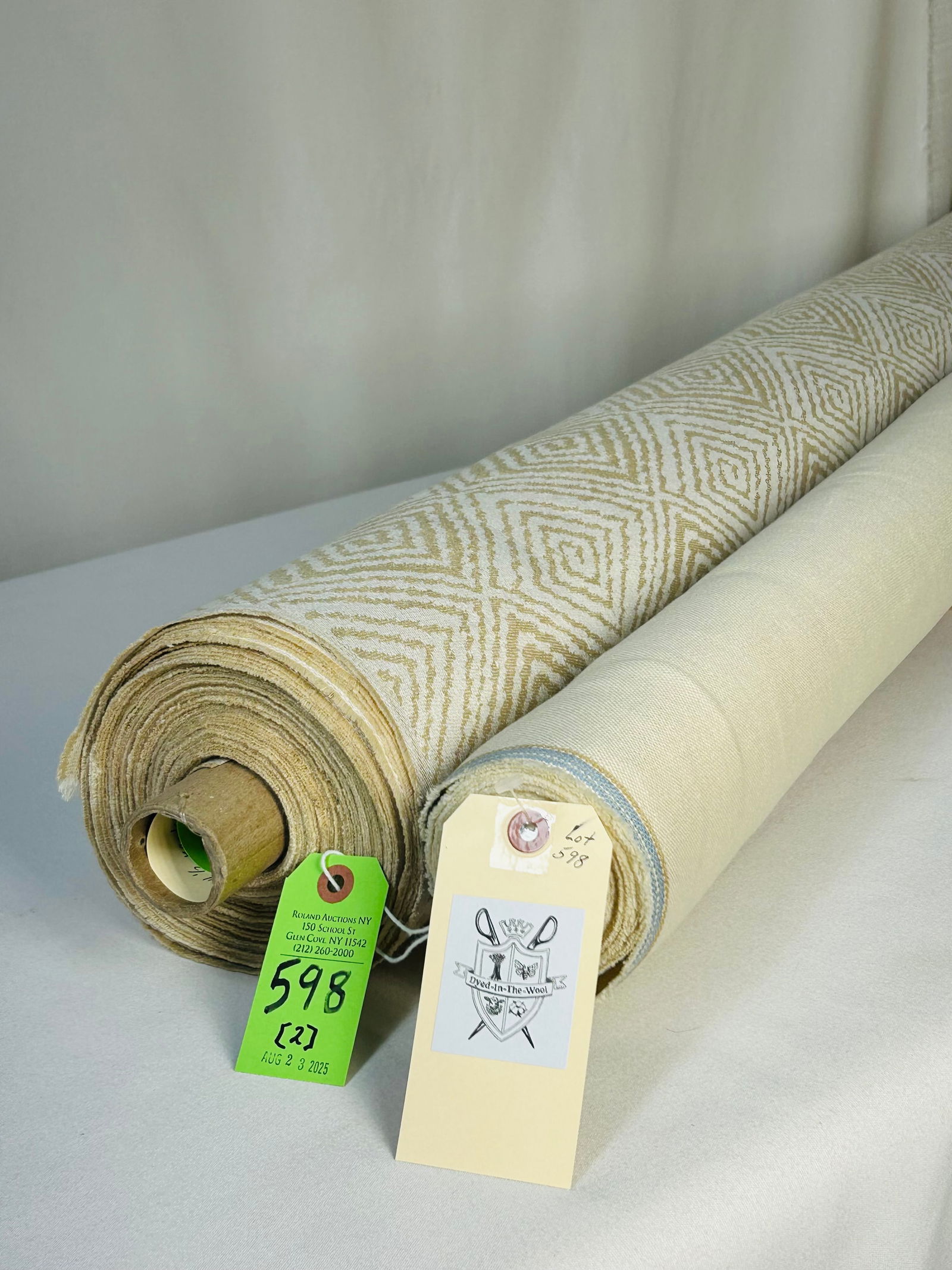 Robert Crowder Chenille & Performance Repp Fabrics: 1) 2 1/2 yards of Robert Crowder's hand-woven chenille texture in gold and white upholstery, # 102212-B-1, 52" width. The viscose-blended gem is knit-backed for added stability. In excellent condition