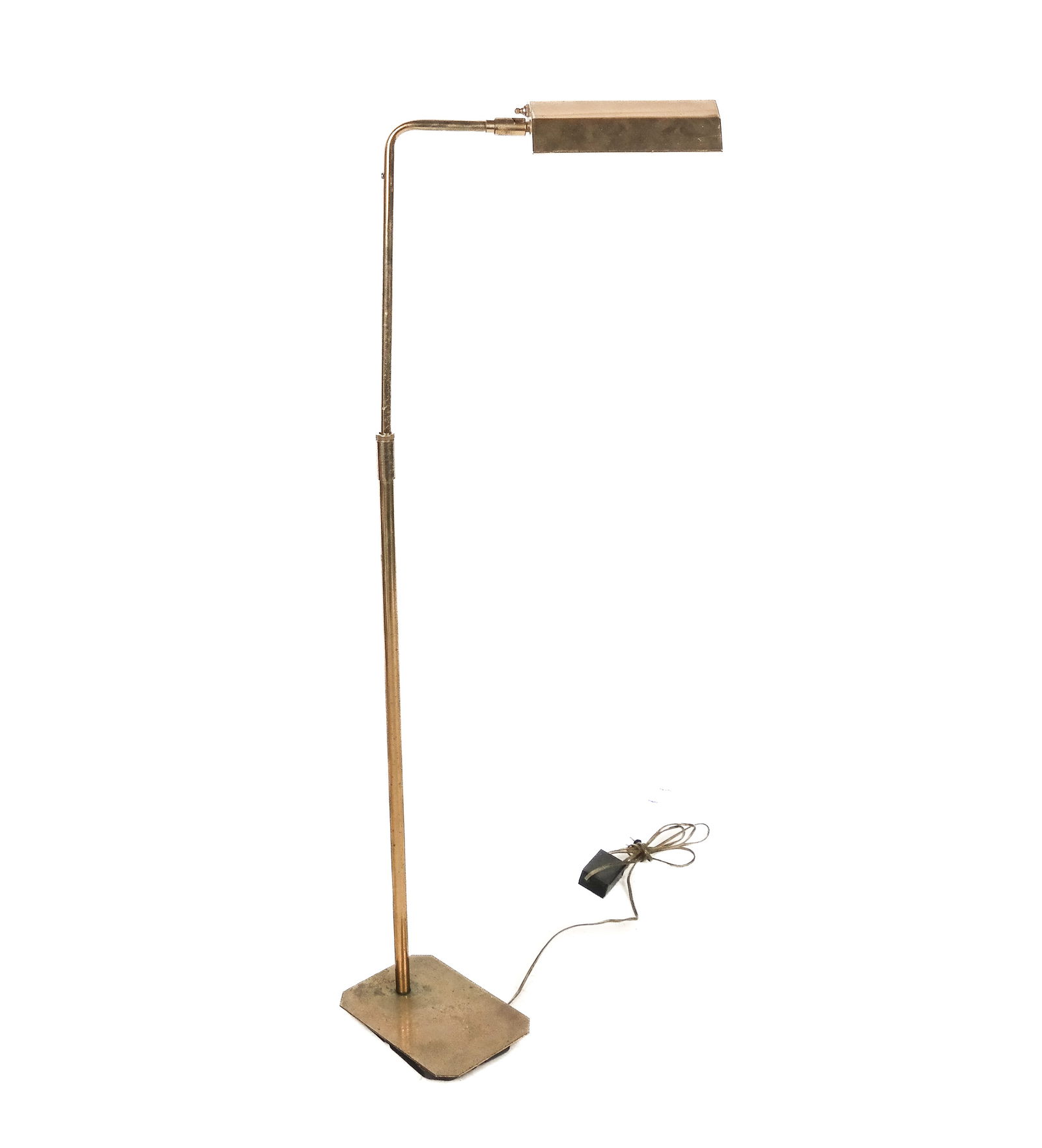 Koch & Lowy Modern Floor Lamp: Koch & Lowy mid-century modern gilt bronze adjustable floor lamp. [38" H x 14" W x 4.5" D (down); 46" H x 9.5" W x 6.5" D (base)]. Wear.