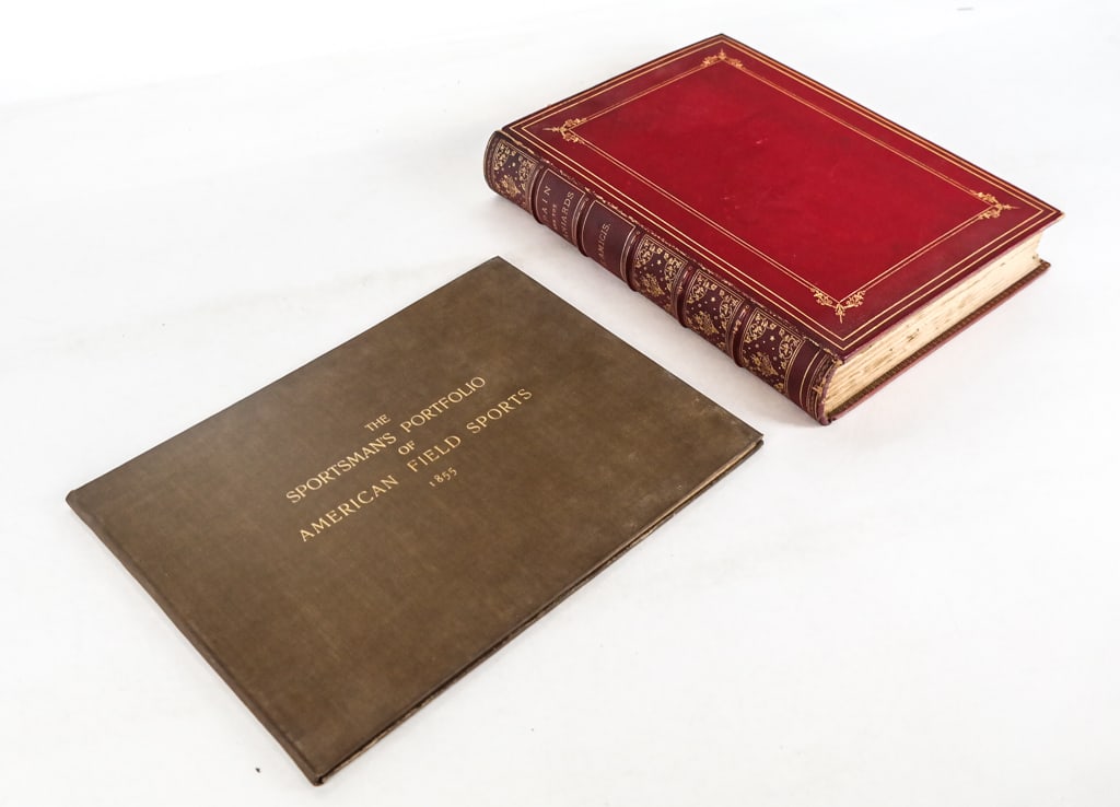 Two 19th Century Reference Texts: Two 19th century reference texts comprising the Sportmans's Portfolio of American Field Sports, 1855, with etchings and descriptions of American Sports and published by M.M Ballou; accompanied by Spai