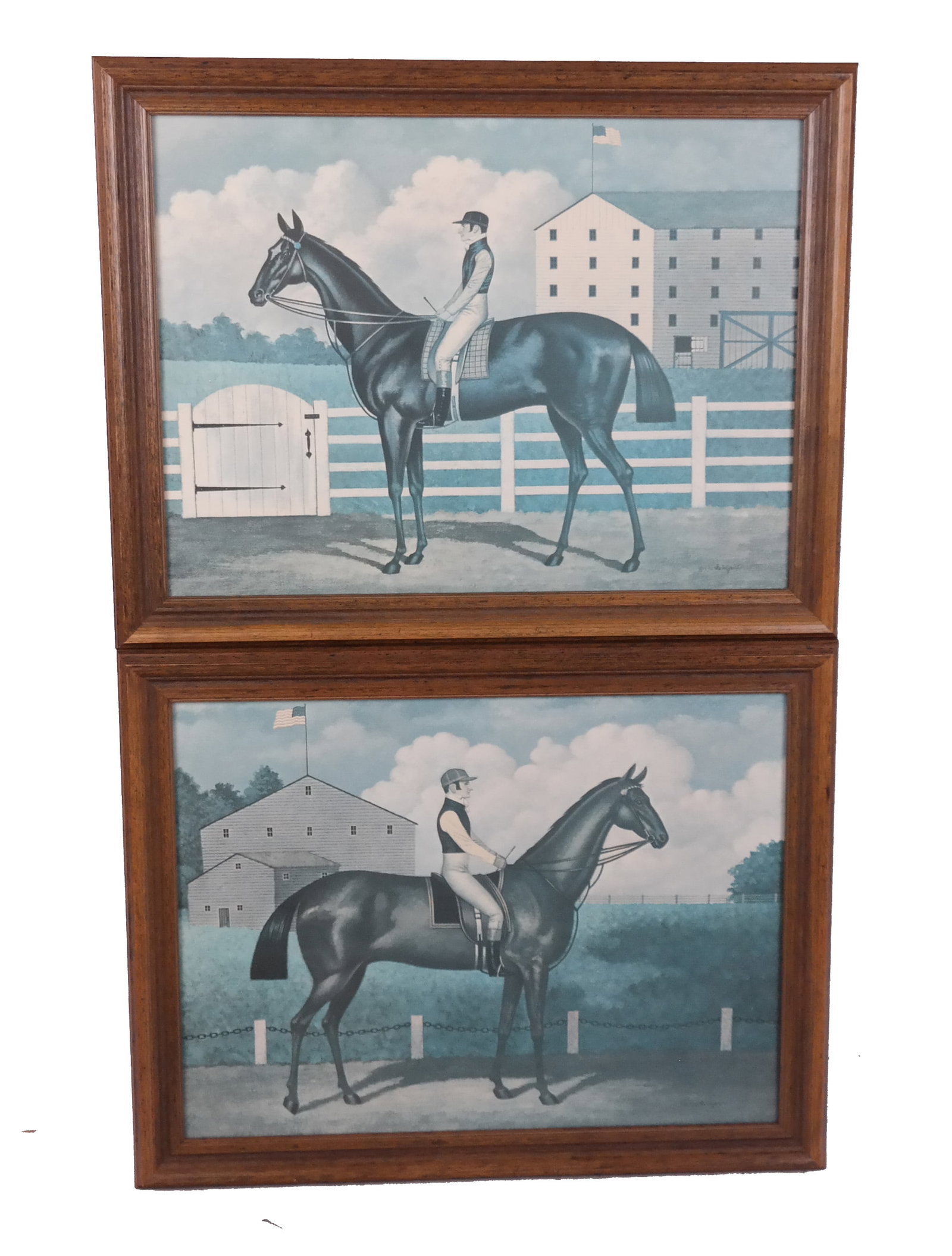 Pair of Equestrian Pictures: Pair of equestrian pictures, nicely framed. [21 1/2" H x 27 1/2" W]. Pictures faded. LOCATED UPSTAIRS CATWALK