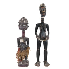 2 Ivory Coast Carved & Painted Fertility Figures