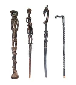 Collection of 4 Hand-Carved African Staffs