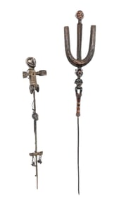 African Carved Bow Stand / Arrow Holder, & 1 Other