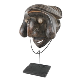 Hand-Carved Tikar Mask on Stand