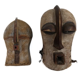 Group of 2 Carved Songye Kifwebe Masks