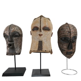 3 Carved Songye Kifwebe Masks on Stands