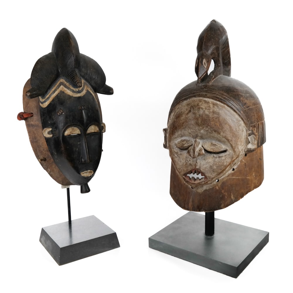 2 Carved & Painted African Masks on Stands (1 of 12)