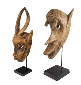 2 Animal-Form Carved African Masks on Stands