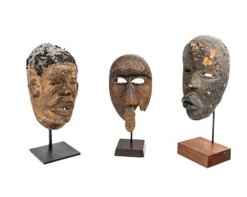 Group of 3 Carved African Masks on Stands