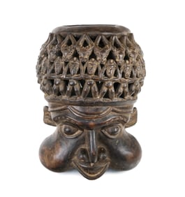 Bamileke African Helmet Mask / Ceremonial Stool