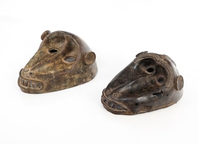 2 African Cast Bronze Monkey Masks (N'Gon Koun)