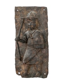 Nigerian Benin Bronze Warrior Relief Plaque