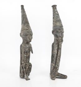 African Cast Bronze Woman & Man - 2 Sculptures