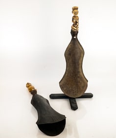 2 African Iron Ceremonial Staffs / Axes w/ Figural Handles