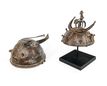 2 Ivory Coast Cast Bronze Decorative Helmets