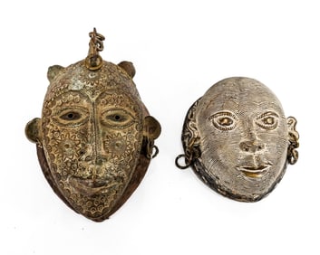 Group of 2 Decorative Brass African Masks