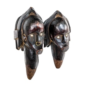 Pair of Reliquary Fang Byeri African Heads / Stakes