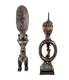 2 Hand-Carved African Abstract Figures on Stands