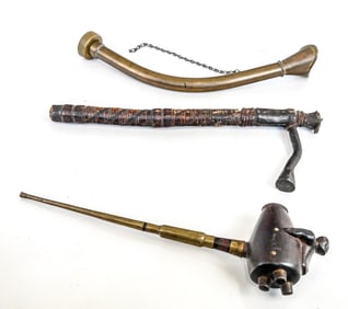 Group of 3 Antique African Wood & Brass Articles