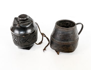 Nigerian Bronze Cup & Wood Kuba Vessel (2)