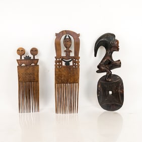 3 Ivory Coast Items, 2 Ashanti Combs & 1 Baule Figure