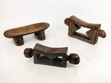 2 Antique African Carved Headrests, & 1 Other (3)
